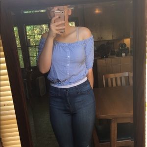 Blue and white stripped crop top